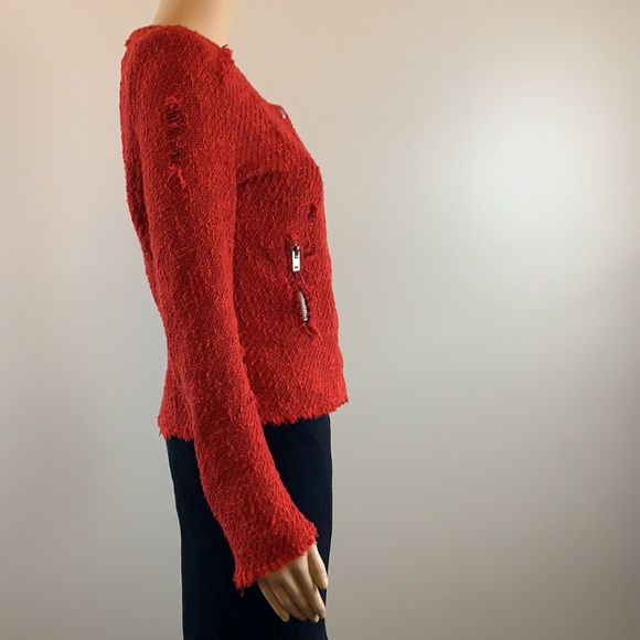 IRO distressed red Agnette jacket with frayed edges Size 1/S - Picture 9 of 11